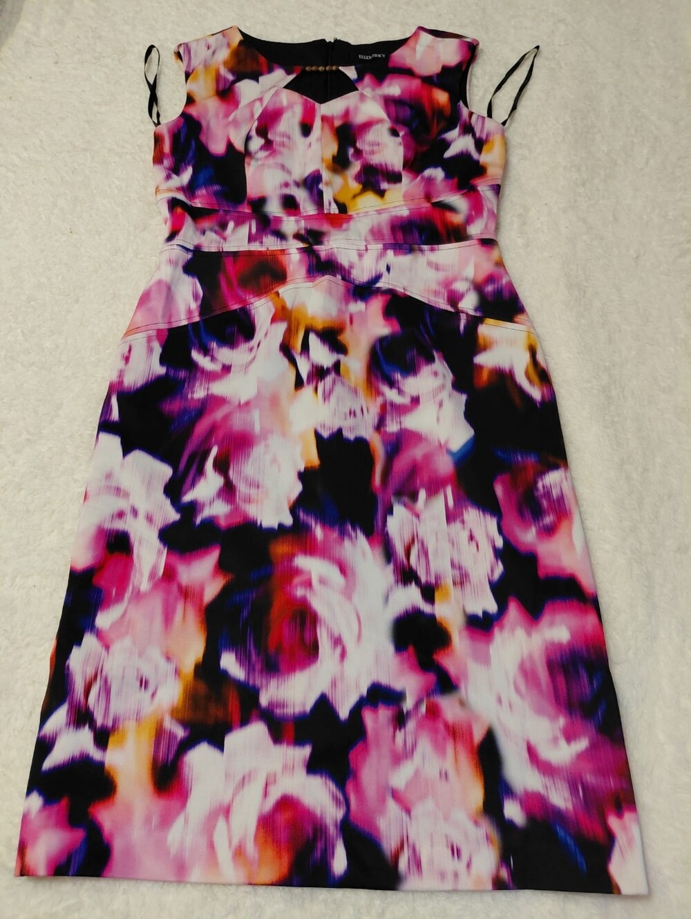 Ellen Tracy Embellished Print Scuba Sheath Dress Size 4 Pink Purple Floral